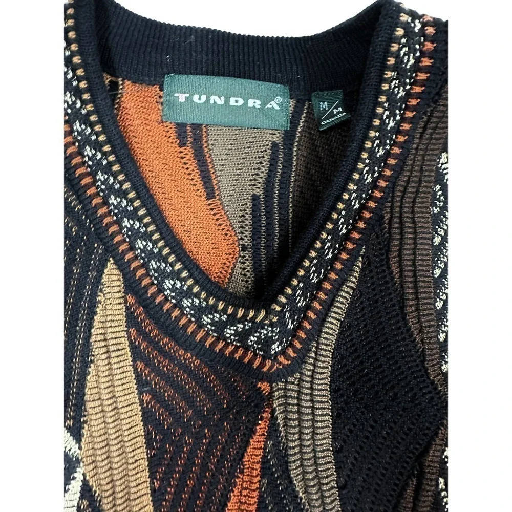 1990s vtg TUNDRA 3D KNIT COTTON SWEATER M Coogi Canada Biggie 90s Hip Hop Brown